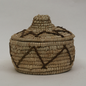 Handwoven leather-wrapped basket