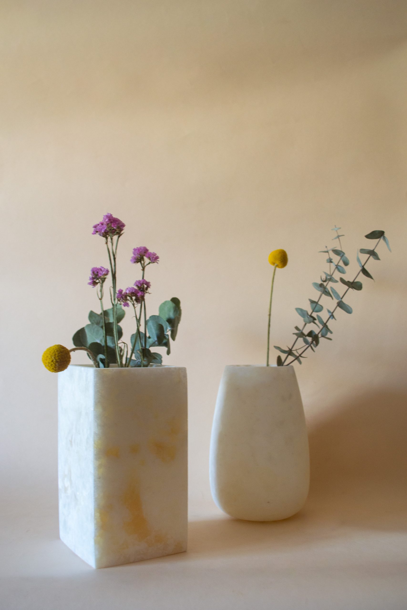 Straight Square and Tear Drop Alabaster Dry Vases