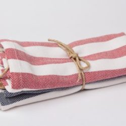 Set of 2 tea and kitchen towels - Black and red stripes