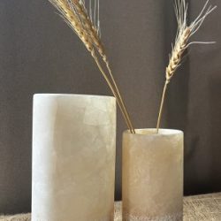 Handcrafted Cylindrical Alabaster Candle Holders & Vases with Hand-Carved Base in Three Sizes