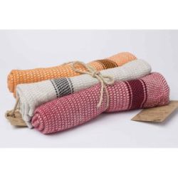 Set of 3 Happy Tea and Kitchen Towels -  Handwoven  Egyptian Cotton